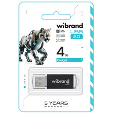 Флеш-драйв WIBRAND Cougar USB 2.0 4 Gb Black (WI2.0/CU4P1B)