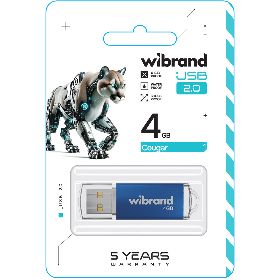 Флеш-драйв WIBRAND Cougar USB 2.0 4 Gb Blue (WI2.0/CU4P1U) Конструкция съемный колпачок