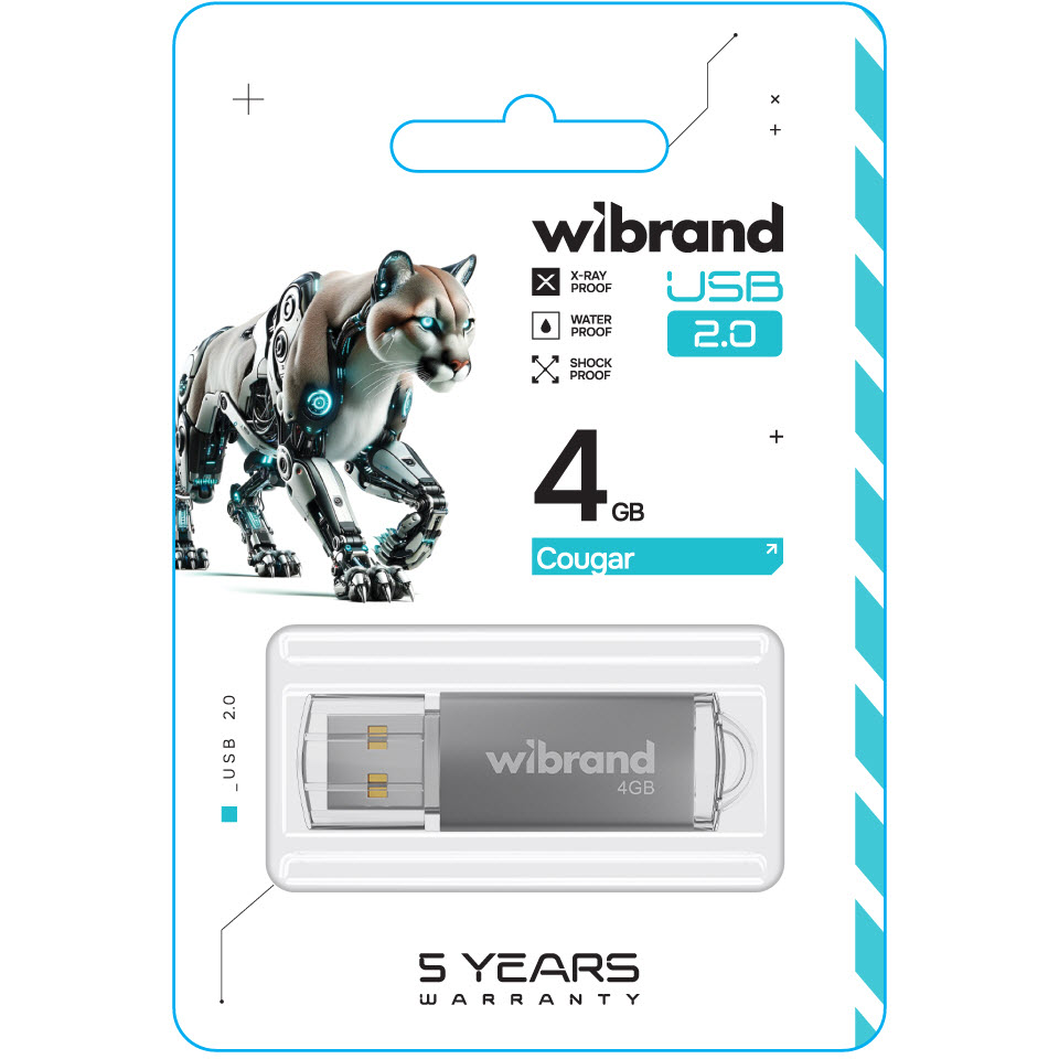 Флеш-драйв WIBRAND Cougar USB 2.0 4 Gb Silver (WI2.0/CU4P1S) Конструкція знімний ковпачок