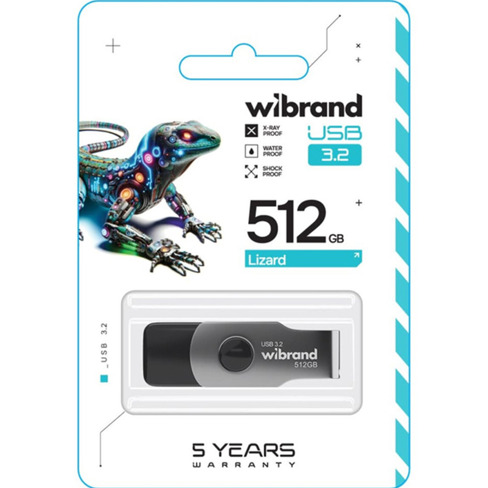 Флеш-драйв WIBRAND USB 3.2 Gen1 Lizard 512GB Black (WI3.2/LI512P9B) Матеріал корпуса пластик