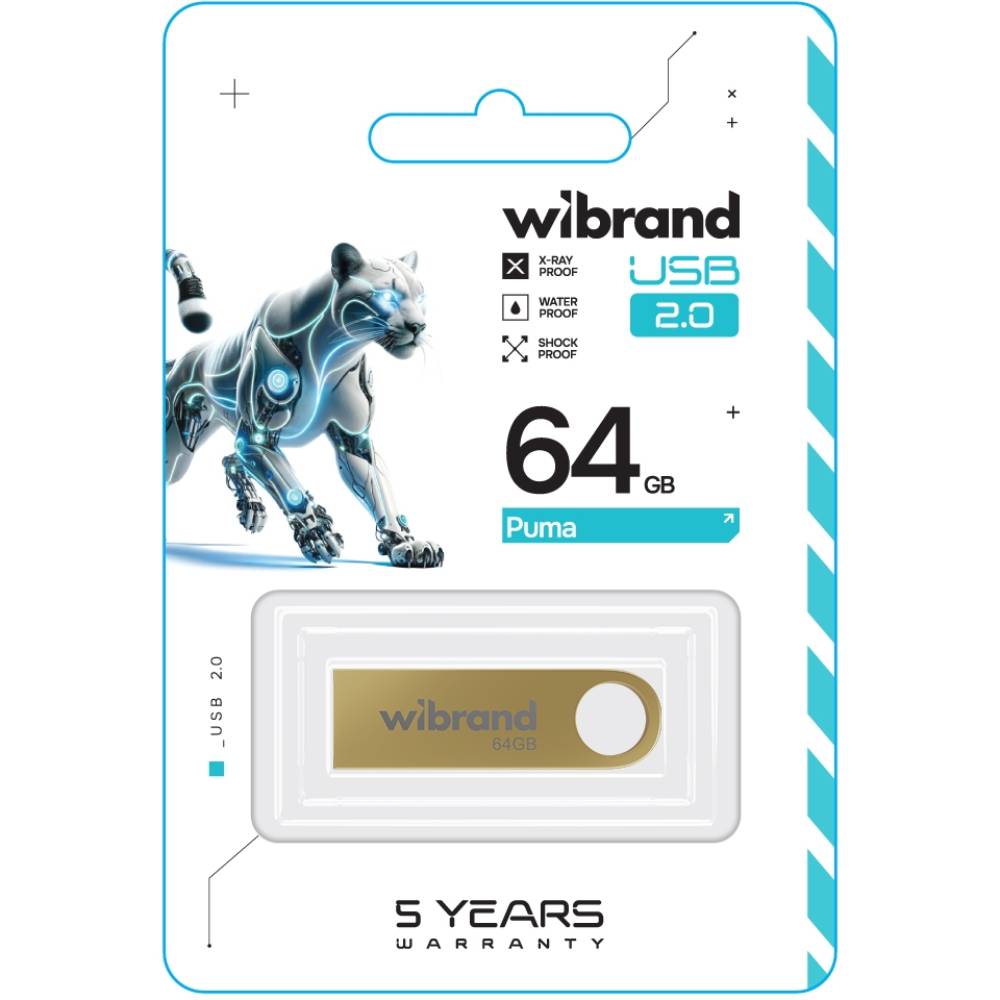 Флеш-драйв USB Wibrand Puma 64GB USB 2.0 Gold (WI2.0/PU64U1G) Конструкція моноліт