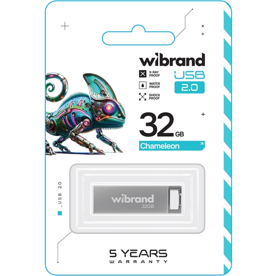 Флеш-драйв WIBRAND 32GB USB 2.0 Chameleon Silver (WI2.0/CH32U6S) Конструкція моноліт