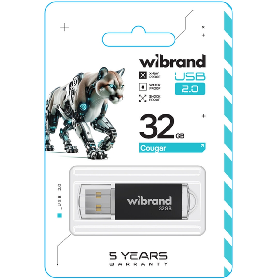 Флеш-драйв WIBRAND 32Gb USB 2.0 Cougar Black (WI2.0/CU32P1B) Конструкція знімний ковпачок