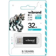 Флеш-драйв WIBRAND 32Gb USB 2.0 Cougar Black (WI2.0/CU32P1B)