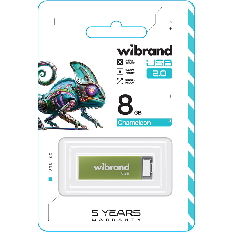 Флеш-драйв WIBRAND Chameleon 8Gb USB 2.0 Light Green (WI2.0/CH8U6LG) Конструкция монолит