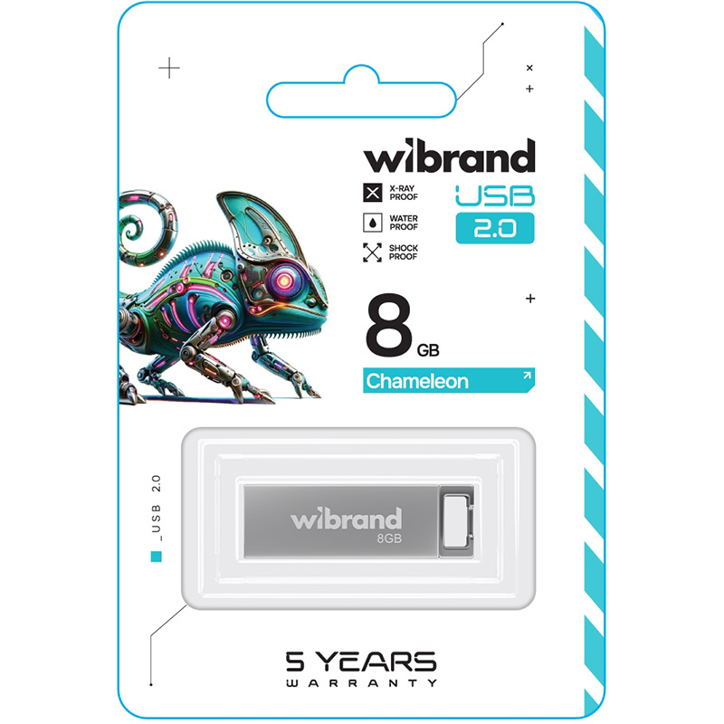 Флеш-драйв WIBRAND Chameleon 8Gb USB 2.0 Silver (WI2.0/CH8U6S) Конструкция монолит