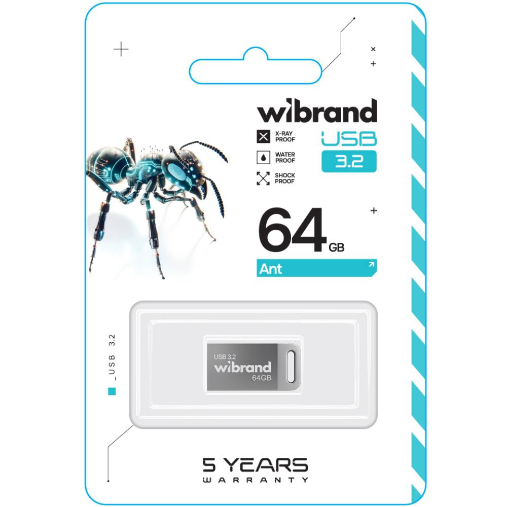 Флеш-драйв Wibrand Ant 64GB USB 3.2 Gen1 Silver (WI3.2/AN64M4S) Конструкция монолит