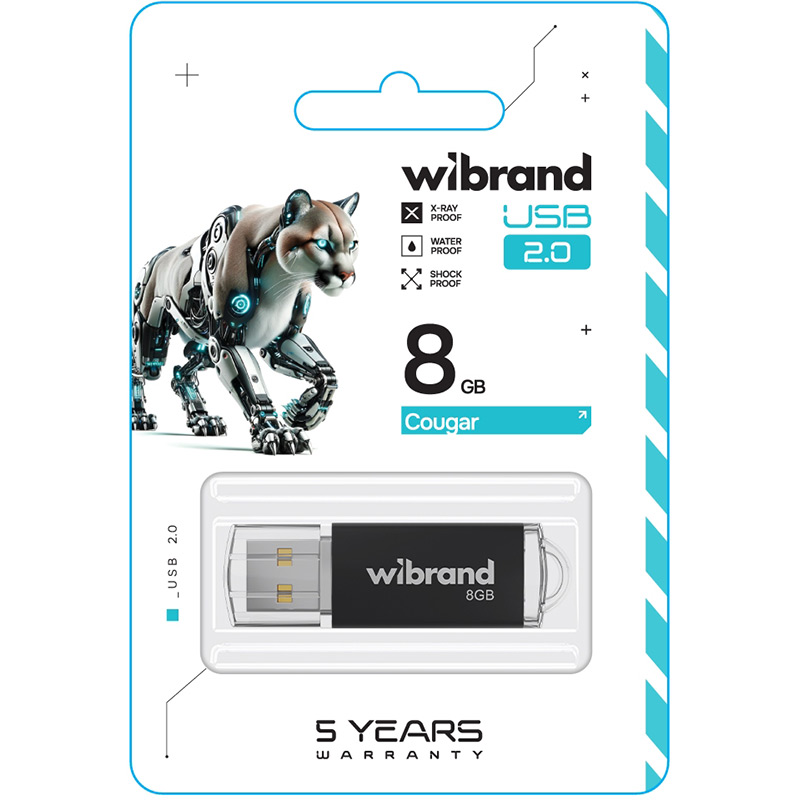 Флеш-драйв WIBRAND Cougar 8Gb USB 2.0 Black (WI2.0/CU8P1B) Конструкция съемный колпачок