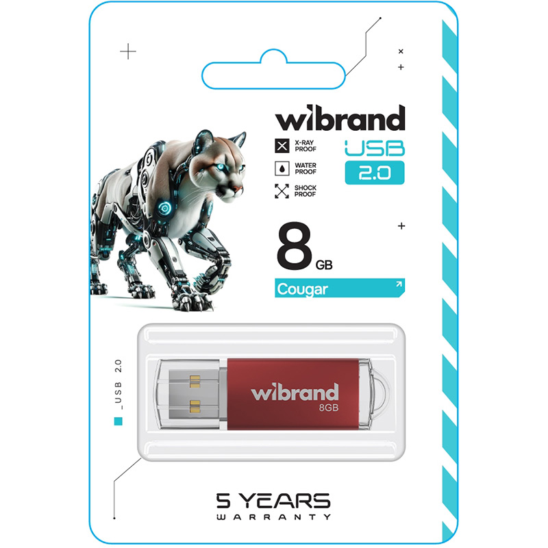 Флеш-драйв WIBRAND Cougar 8Gb USB 2.0 Red (WI2.0/CU8P1R) Конструкція знімний ковпачок