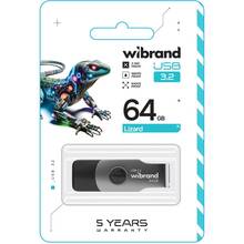 Флеш-драйв Wibrand Lizard 64GB USB 3.2 Gen1 Black (WI3.2/LI64P9B)