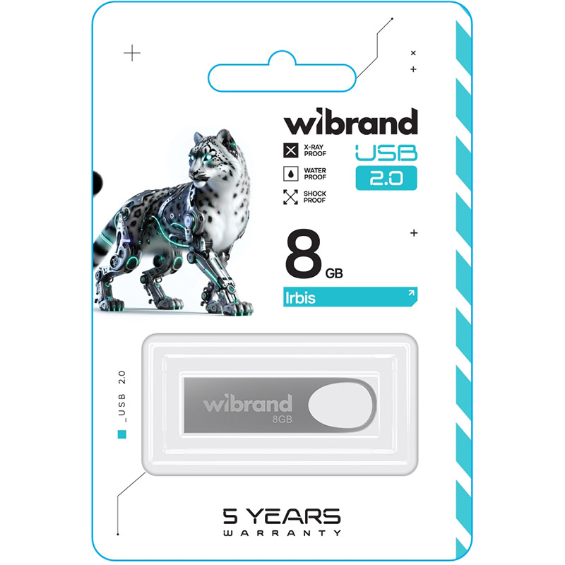 Флеш-драйв WIBRAND Irbis 8Gb USB 2.0 Silver (WI2.0/IR8U3S) Конструкция монолит