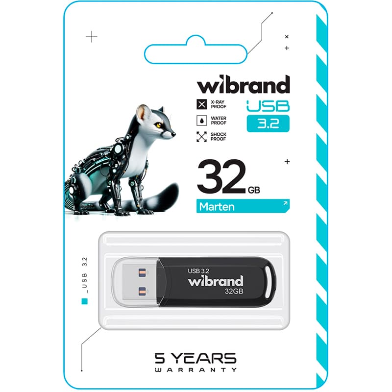 Флеш-драйв WIBRAND Marten 32GB USB 3.2 Gen1 Black (WI3.2/MA32P10B) Конструкція знімний ковпачок