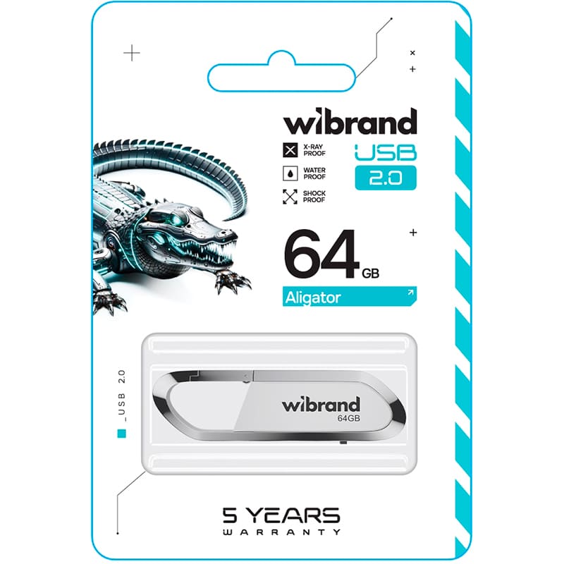 Флеш-драйв WIBRAND Aligator 64GB USB 2.0 White (WI2.0/AL64U7W) Конструкция выдвижная