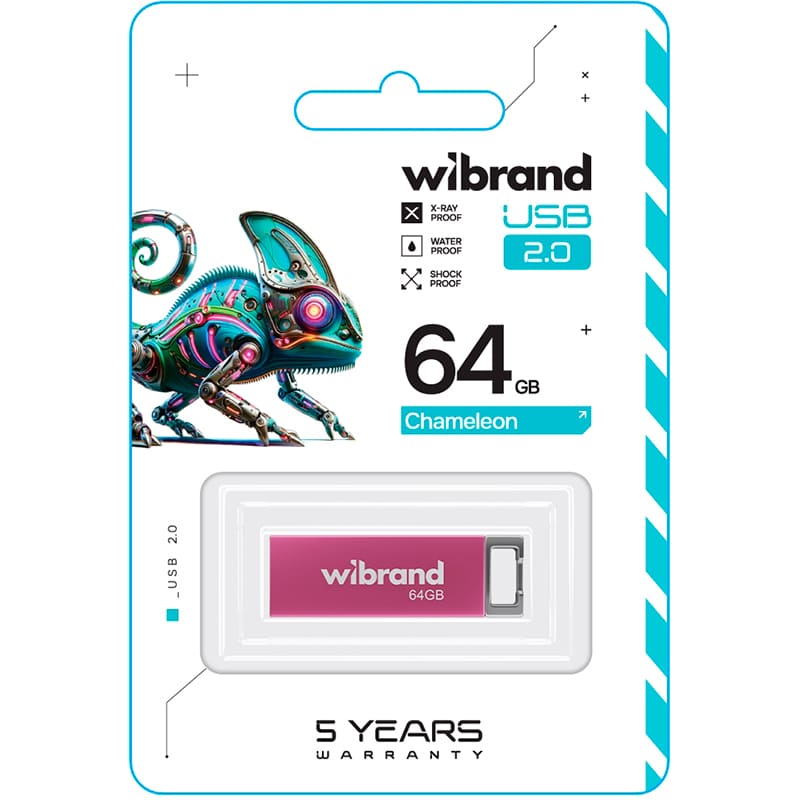 Флеш-драйв WIBRAND Chameleon 64GB USB 2.0 Pink (WI2.0/CH64U6P) Конструкция монолит