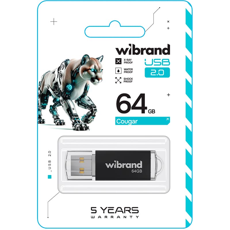 Флеш-драйв WIBRAND Cougar 64GB USB 2.0 Black (WI2.0/CU64P1B) Конструкція знімний ковпачок