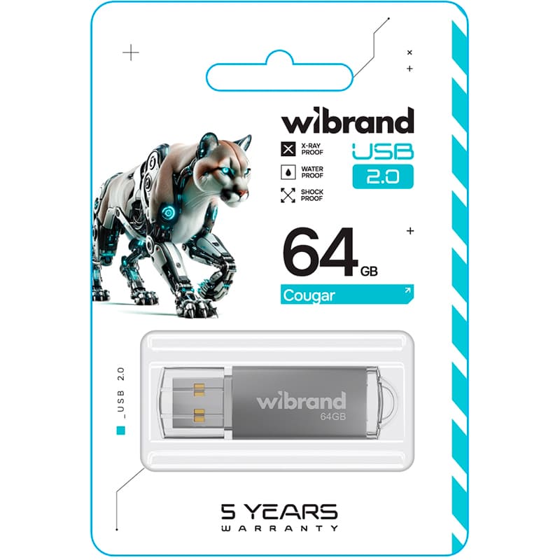 Флеш-драйв WIBRAND Cougar 64GB USB 2.0 Silver (WI2.0/CU64P1S) Конструкція знімний ковпачок