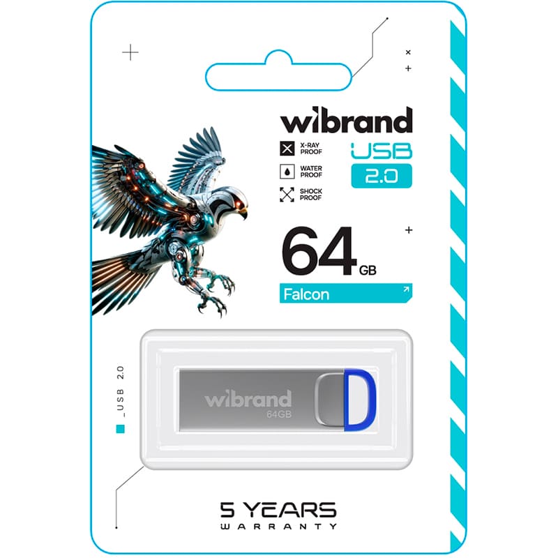 Флеш-драйв WIBRAND Falcon 64GB USB 2.0 Silver/Blue (WI2.0/FA64U7U) Конструкция монолит