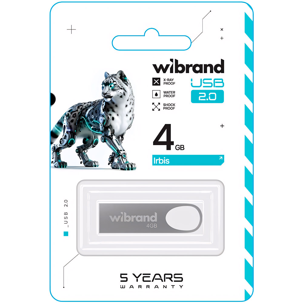 Флеш-драйв WIBRAND USB 2.0 Irbis 4Gb Silver (WI2.0/IR4U3S) Конструкция монолит