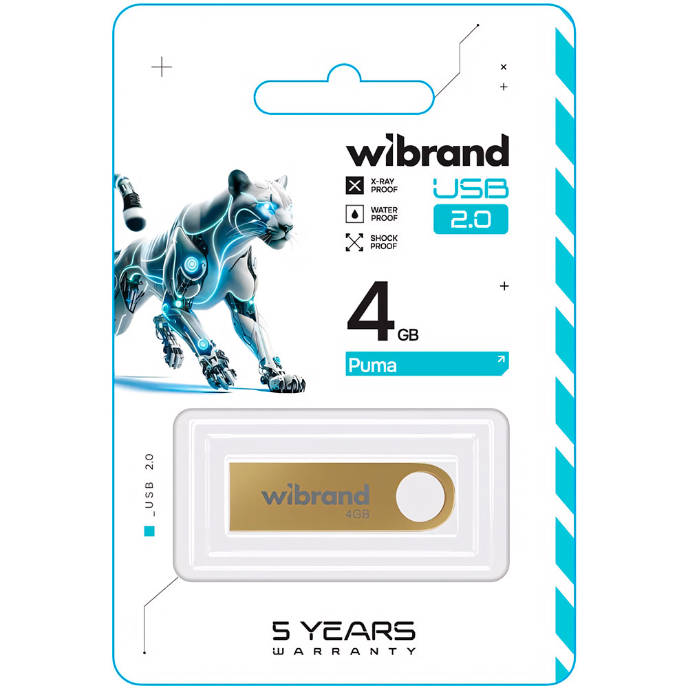 Флеш-драйв WIBRAND USB 2.0 Puma 4Gb Gold (WI2.0/PU4U1G) Конструкція моноліт