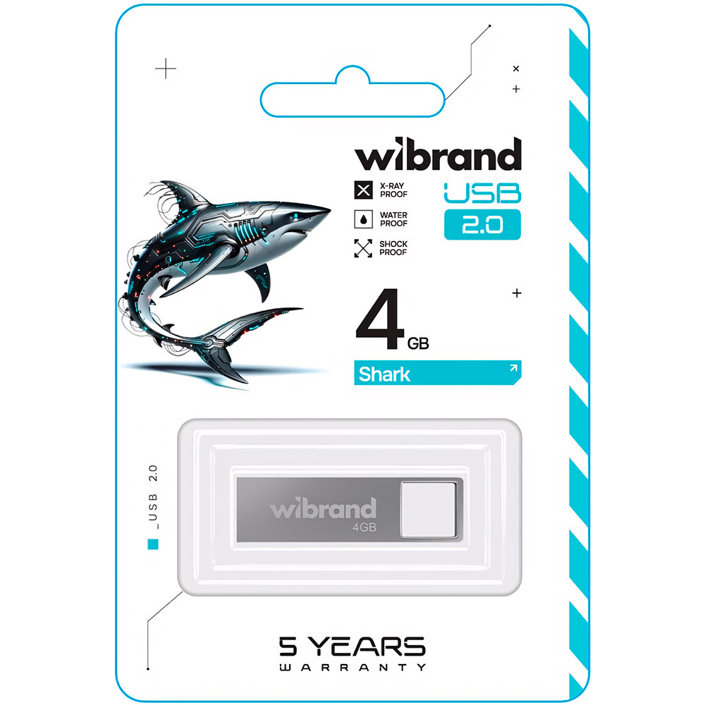 Флеш-драйв WIBRAND USB 2.0 Shark 4Gb Silver (WI2.0/SH4U4S) Конструкція моноліт