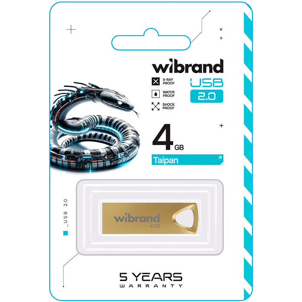 Флеш-драйв WIBRAND USB 2.0 Taipan 4Gb Gold (WI2.0/TA4U2G) Конструкція моноліт