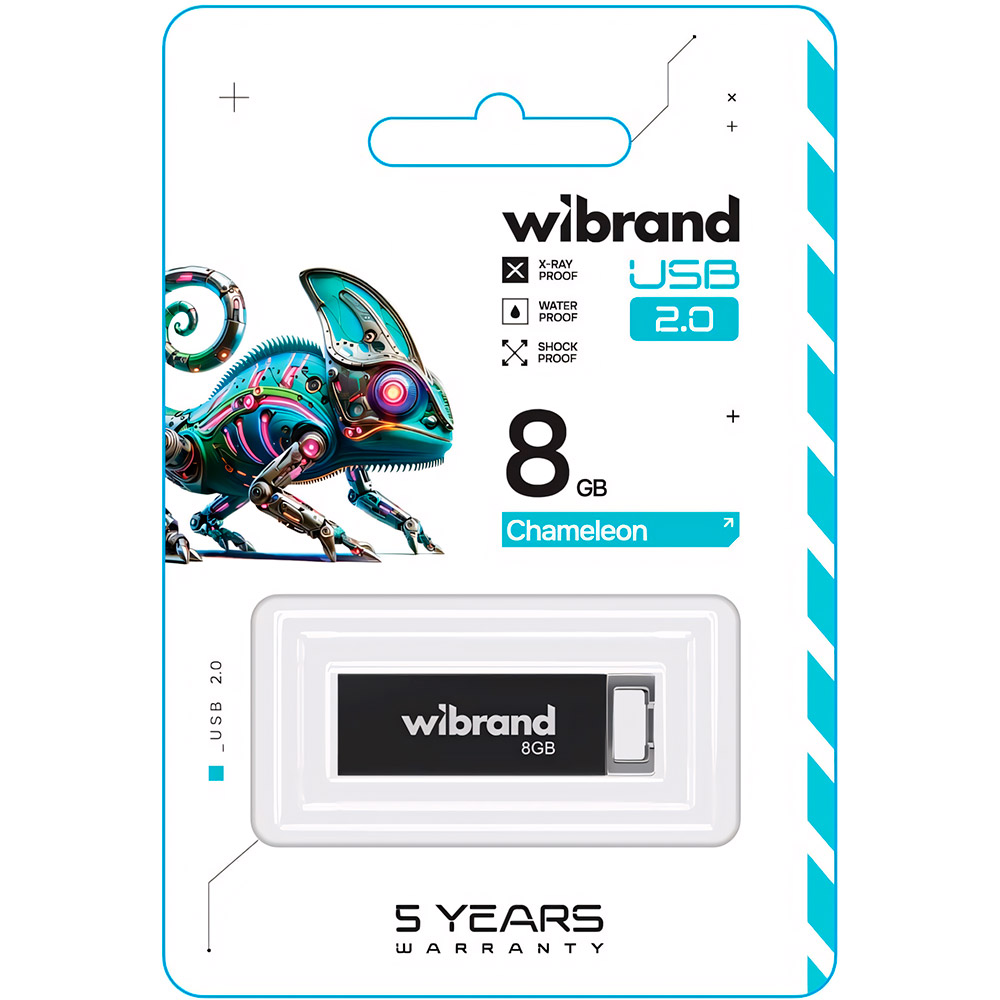 Флеш-драйв WIBRAND USB 2.0 Chameleon 8Gb Black (WI2.0/CH8U6B) Конструкция монолит