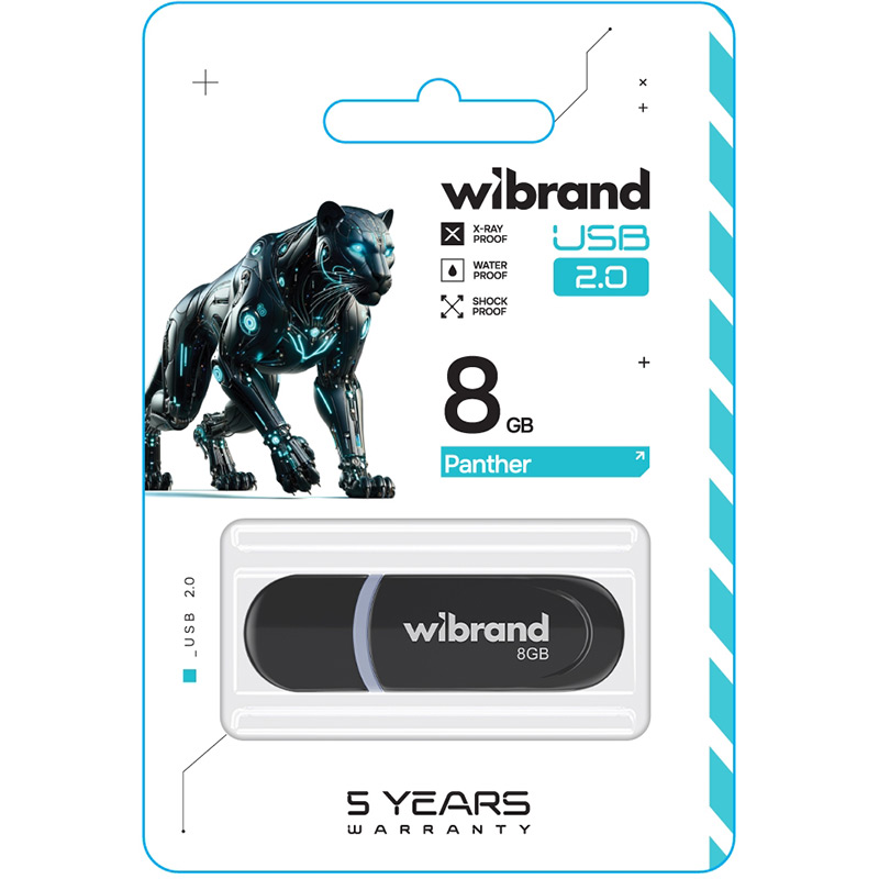 Флеш-драйв WIBRAND Panther 8Gb USB 2.0 Black (WI2.0/PA8P2B) Конструкція знімний ковпачок