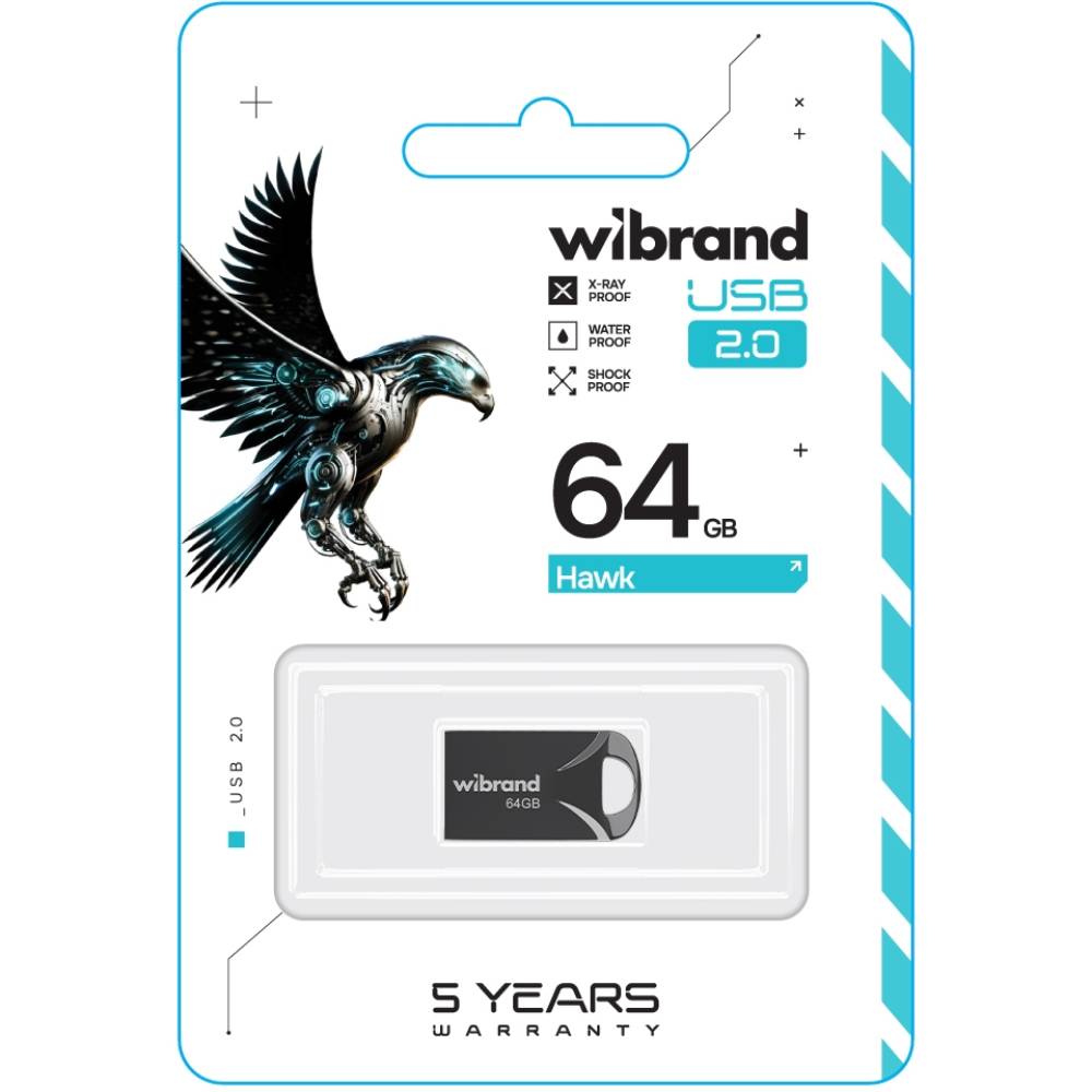 Флеш-драйв Wibrand Hawk 64GB USB 2.0 Black (WI2.0/HA64M1B) Конструкция монолит