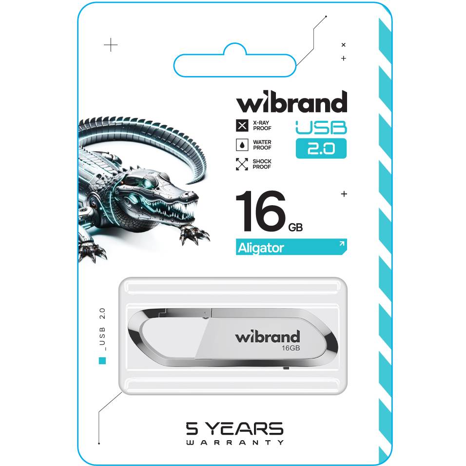 Флеш-драйв WIBRAND USB 2.0 Aligator 16Gb White (WI2.0/AL16U7W) Конструкция монолит