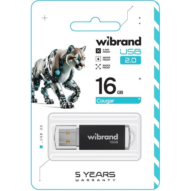 Флеш-драйв WIBRAND USB 2.0 Cougar 16Gb Black (WI2.0/CU16P1B) Конструкция съемный колпачок