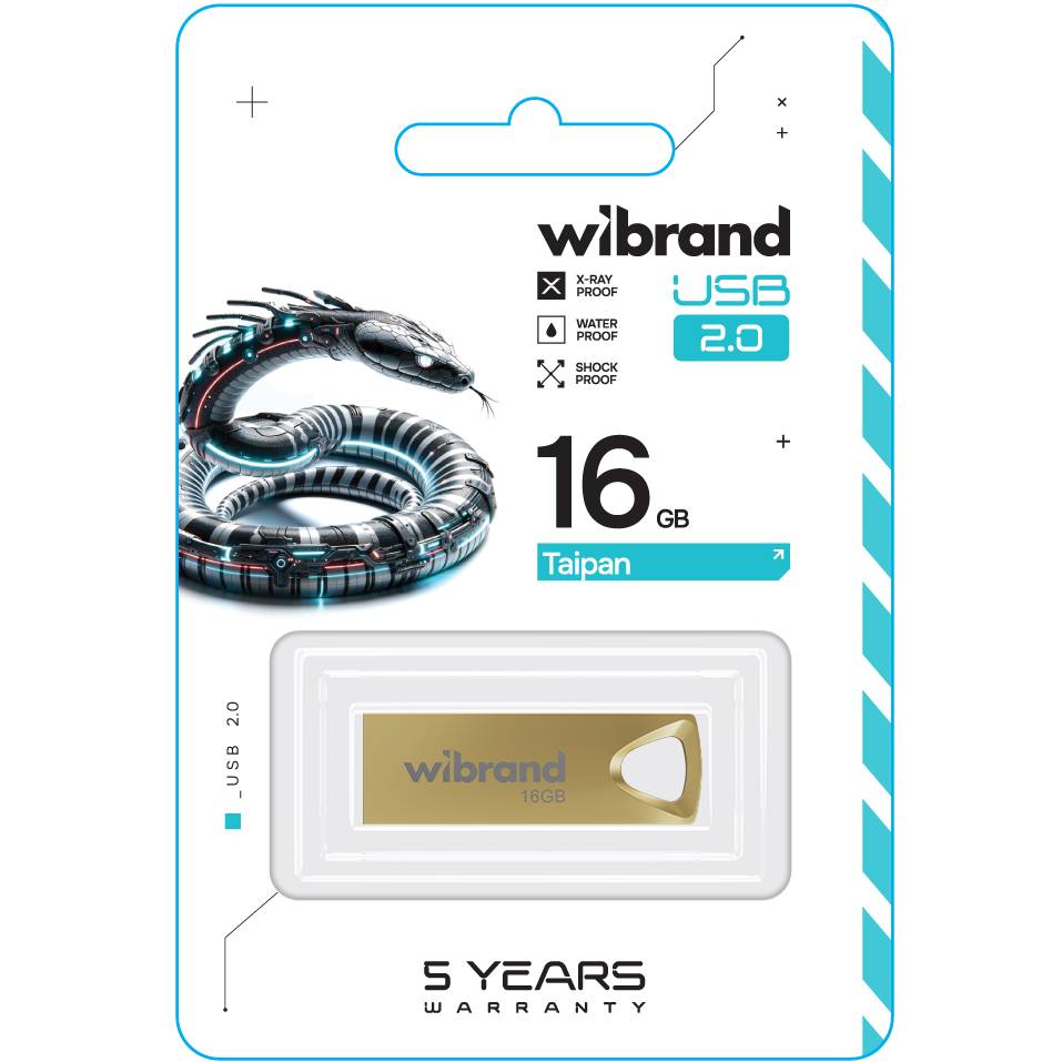 Флеш-драйв WIBRAND USB 2.0 Taipan 16Gb Gold (WI2.0/TA16U2G) Конструкція моноліт