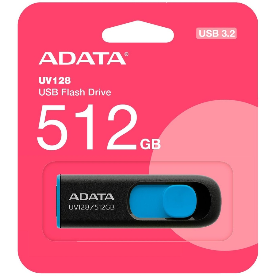 Флеш-драйв ADATA UV128 512GB USB 3.2 Black/Blue (AUV128-512G-RBE) Объем памяти 512 Гб