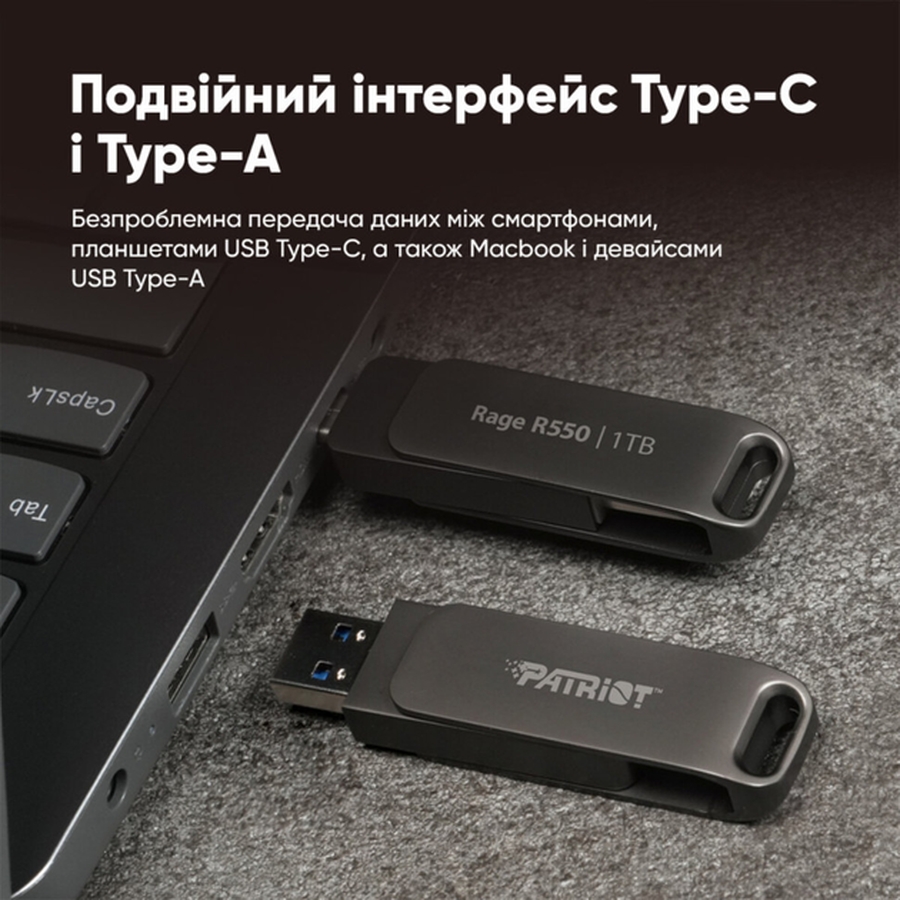 Флеш-драйв PATRIOT Rage R550 1 TB USB 3.2 Gen 1 Type-A+C (PE1TR550DSAD) Материал корпуса металл