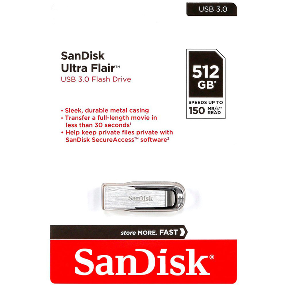 Флеш-драйв SANDISK USB 3.0 Ultra Flair 512Gb Silver/Black (SDCZ73-512G-G46) Материал корпуса металл