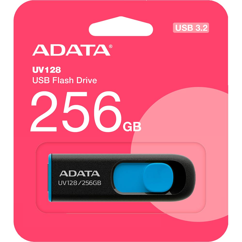 Флеш-драйв ADATA UV 128 256Gb Black/Blue (AUV128-256G-RBE) Объем памяти 256 Гб