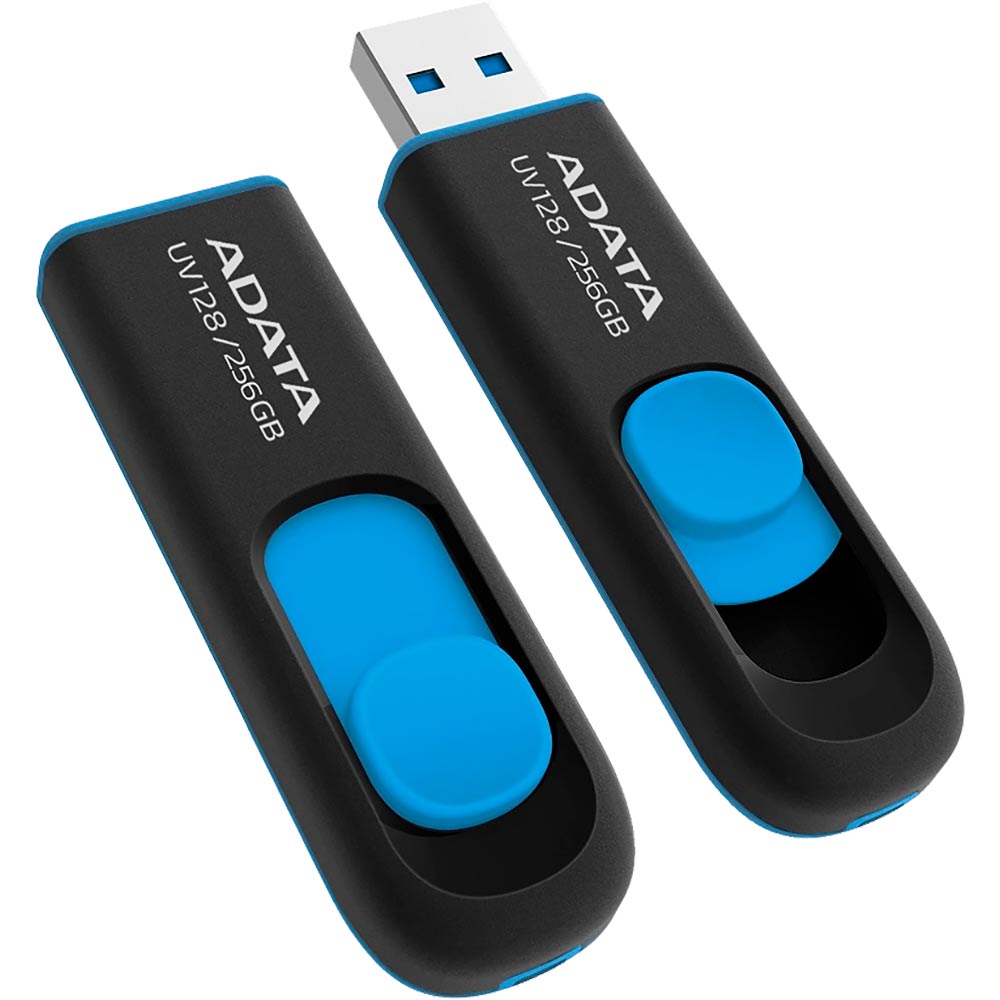 Флеш-драйв ADATA UV 128 256Gb Black/Blue (AUV128-256G-RBE) Конструкция выдвижная