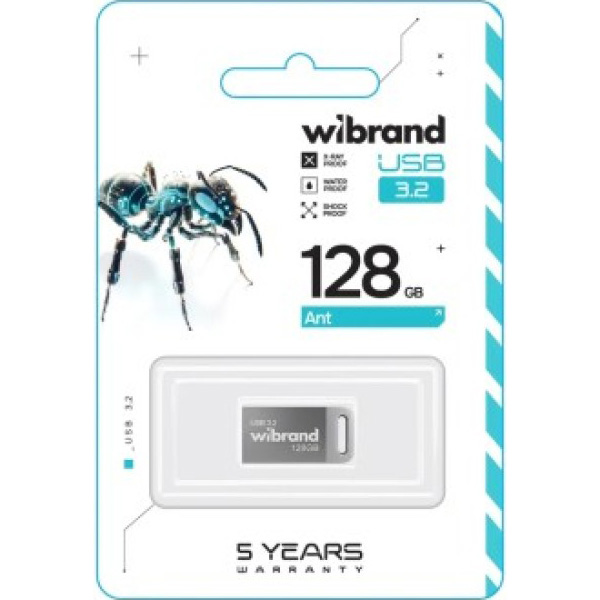 Флеш-драйв WIBRAND Ant 128GB Silver (WI3.2/AN128M4S) Конструкция монолит