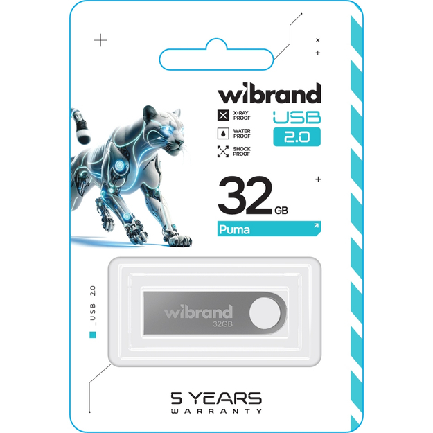 Флеш-драйв WIBRAND Puma 32GB Silver (WI2.0/PU32U1S) Конструкція моноліт