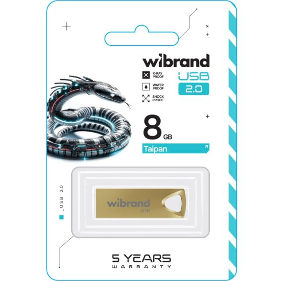 Флеш-драйв WIBRAND Taipan 8GB Gold (WI2.0/TA8U2G) Конструкция монолит