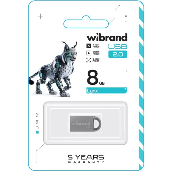 Флеш-драйв WIBRAND Lynx 8GB Silver (WI2.0/LY8M2S) Конструкция монолит