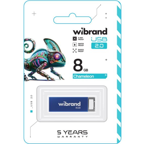 Флеш-драйв WIBRAND Chameleon 8GB Blue (WI2.0/CH8U6U) Конструкція моноліт