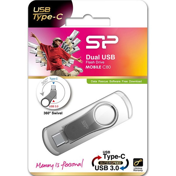 Флеш-драйв SILICON POWER Mobile C80 128GB Silver (SP128GBUC3C80V1S) Інтерфейс USB 3.1/3.2 Gen 1 Type-A