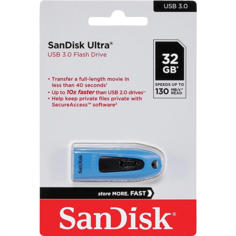 Флеш-драйв SANDISK Ultra 32GB Blue (SDCZ48-032G-U46B) Объем памяти 32 Гб