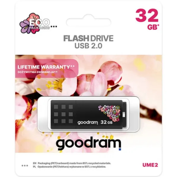 Флеш-драйв GOODRAM UME2 Spring 32GB Black (UME2-0320K0R11-SP) Материал корпуса пластик
