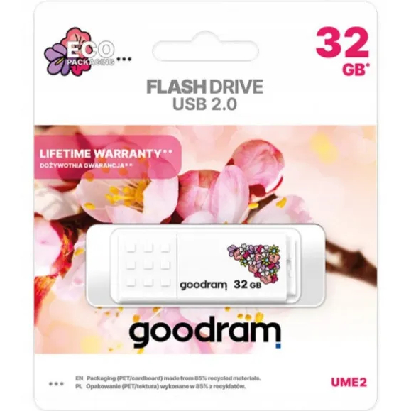 Флеш-драйв GOODRAM UME2 Spring 32GB White (UME2-0320W0R11-SP) Материал корпуса пластик