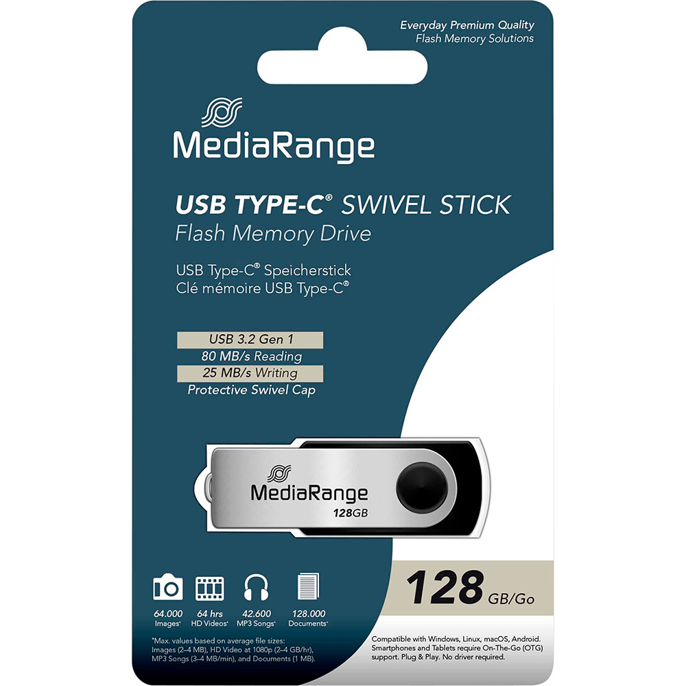 Флеш-драйв MediaRange 128 GB USB 3.2 Black/Silver (MR1954 Матеріал корпуса метал