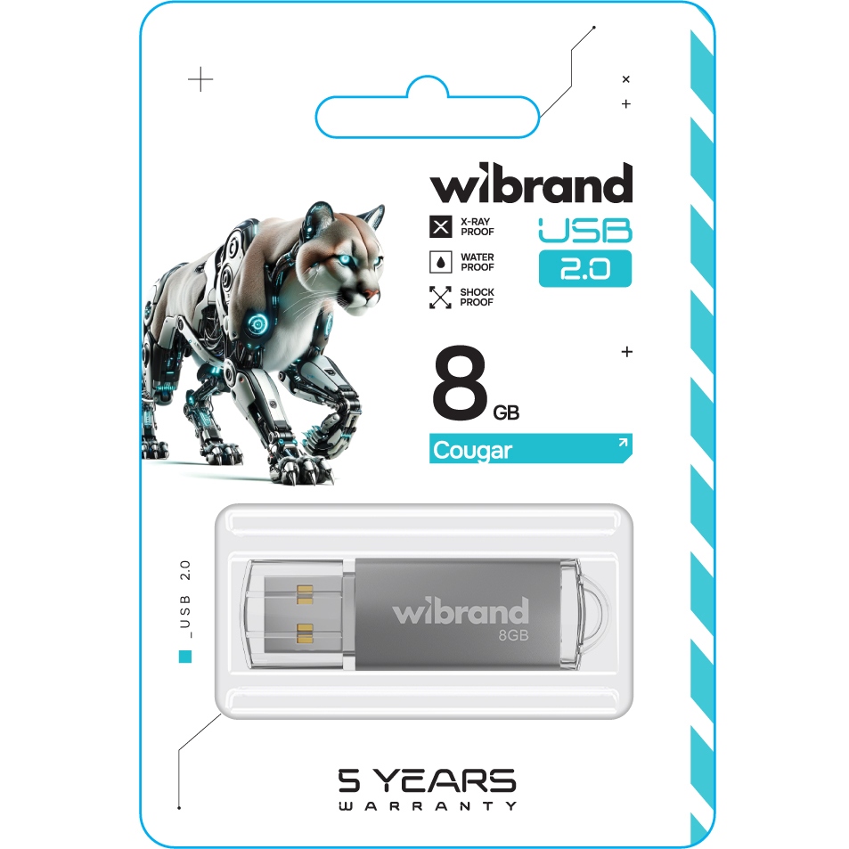 Флеш-драйв WIBRAND Cougar 8Gb Silver (WI2.0/CU8P1S) Конструкция съемный колпачок