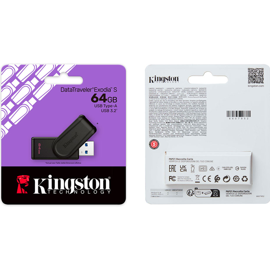 Флеш-драйв KINGSTON DTXS 64GB USB 3.2 Gen 1 Black (DTXS/64GB) Материал корпуса пластик