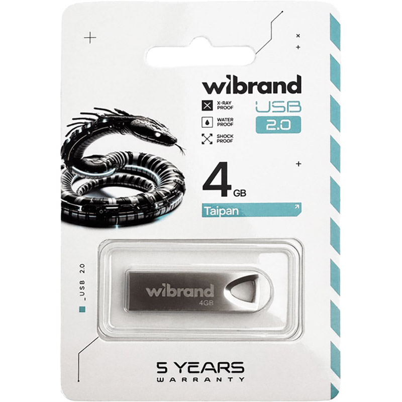 Флеш-драйв WIBRAND Taipan 4Gb Silver (WI2.0/TA4U2S) Материал корпуса металл