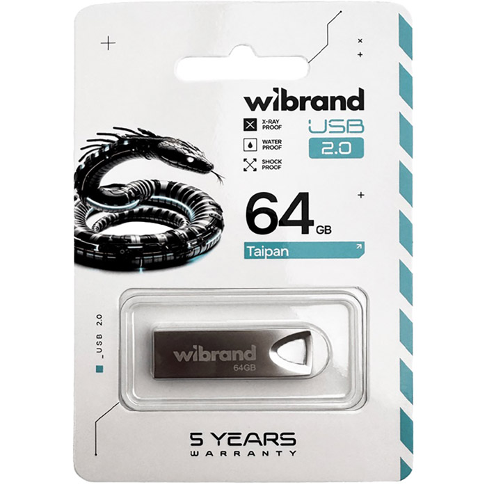Флеш-драйв WIBRAND Taipan 64Gb Silver (WI2.0/TA64U2S) Материал корпуса металл